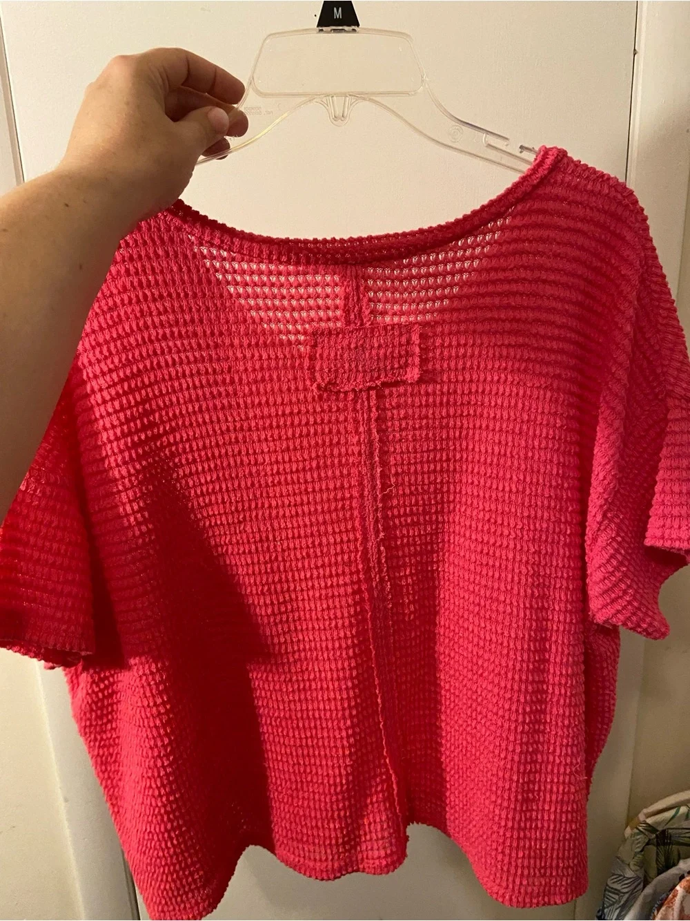 Zena Hot Pink Short-Sleeve Waffle V-Neck Top - Picture 2 of 2